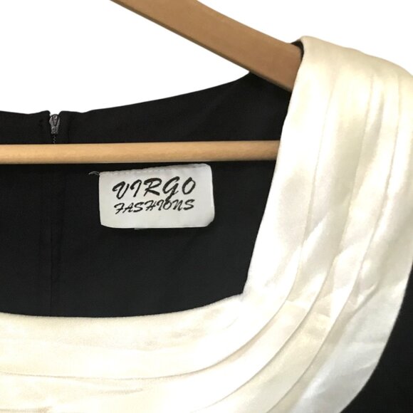 Virgo Fashions Vintage Pleated Collar Dress: 70s Navy White, Size 14 - Picture 4 of 11